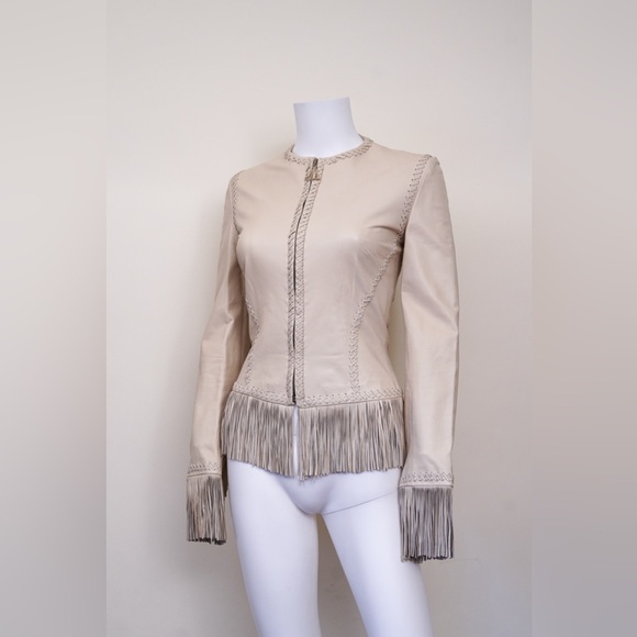 Versace Tan Fringe Leather Jacket - Picture 4 of 7